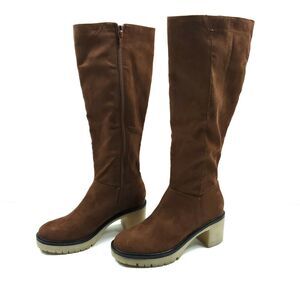 Mi.im Womens Tall Boots 7 Brown Suede Lug Sole Moto Block Heel Retro Classic